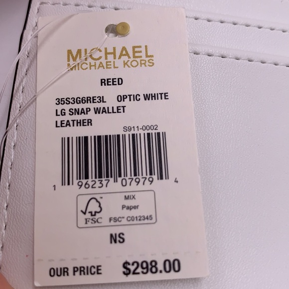 Michael Kors Reed Large Bifold Pebbled Leather Snap Wallet Card Case Optic White - Picture 9 of 11